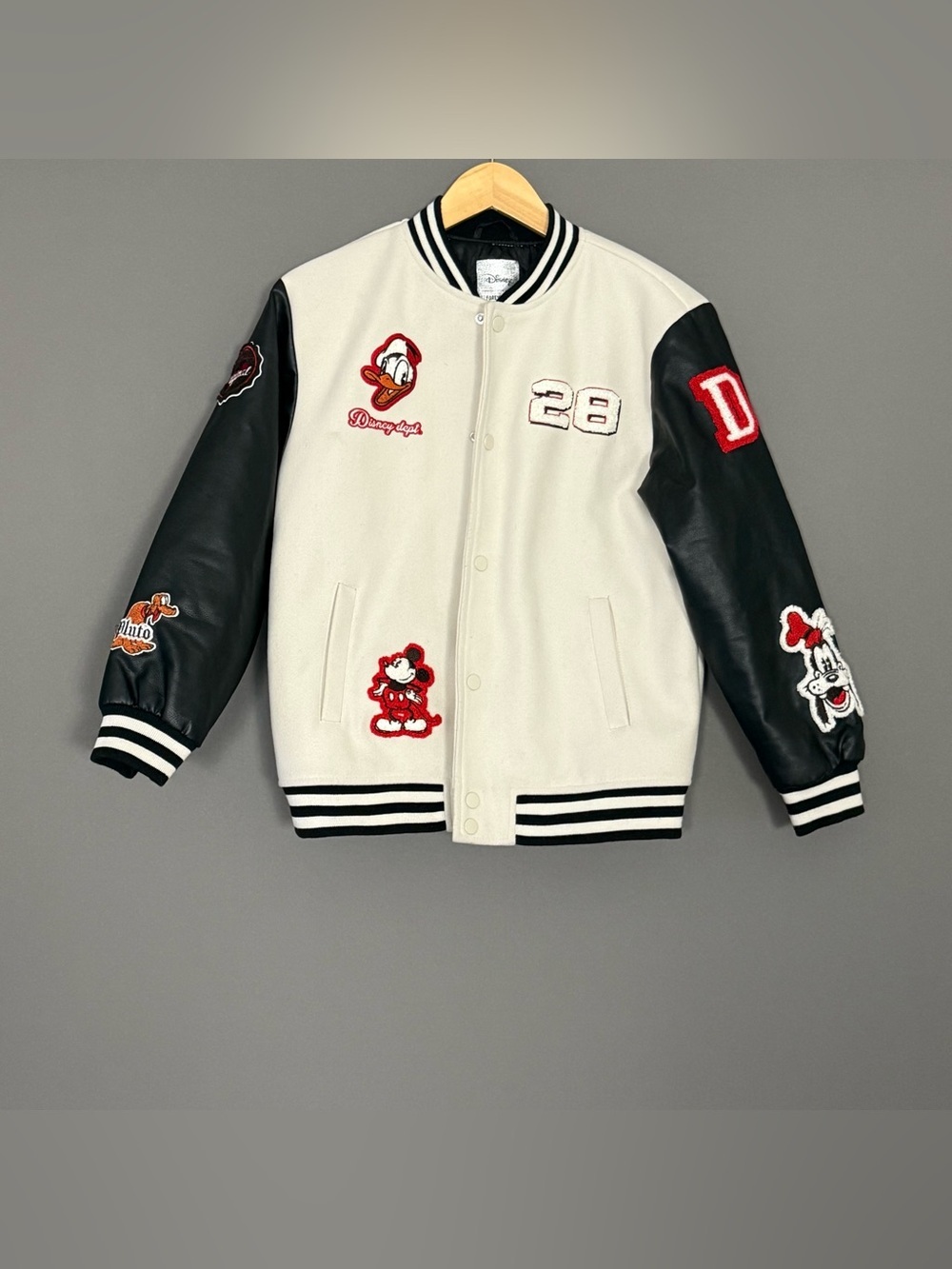 Disney x Forever 21 Mickey & Friends Varsity Jacket Cream Kids Boys 13/14 XL - Picture 4 of 10